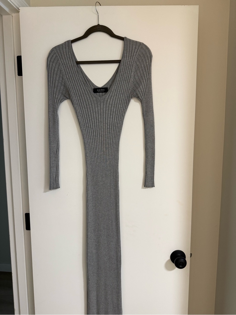 AKIRA Heather Gray Ribbed Knit Long Sleeve Bodycon Midi Dress | Small - Picture 6 of 9